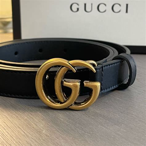 gucci belt style 409417|Women's Slim Black Leather Belt With Double G Buckle.